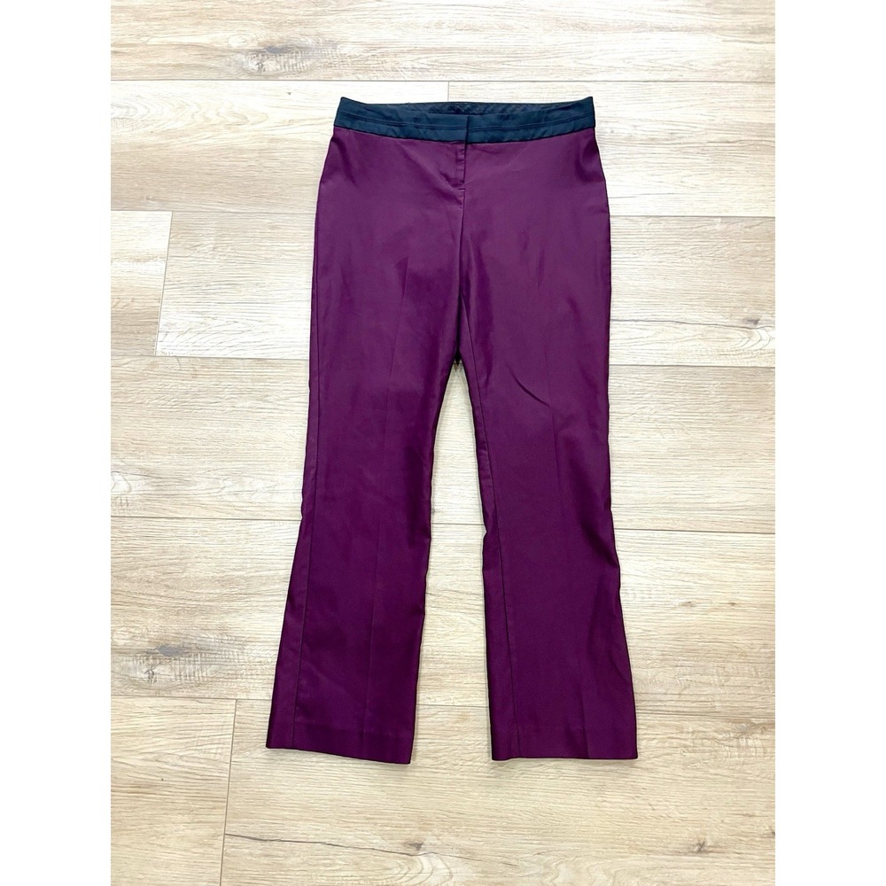 Express Columnist Pants Size 0R Womens Burgundy Plum Tuxedo Black Waistband